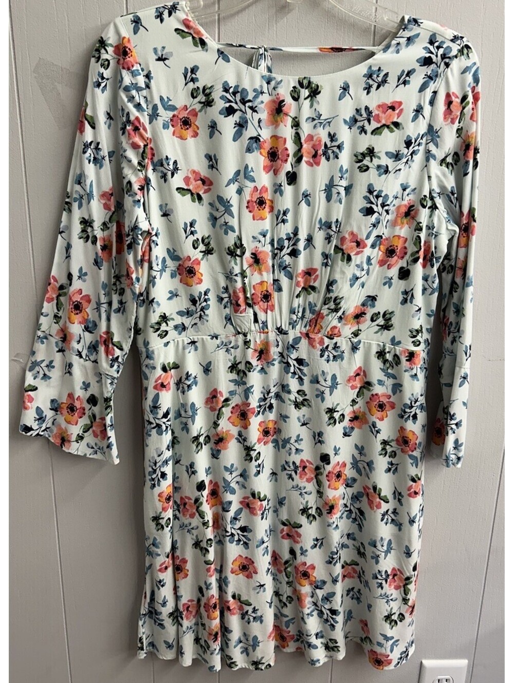 Loft Dress. Light Blue With Florals. Fit & Flare. Tie In Back. Size 8.  NWT